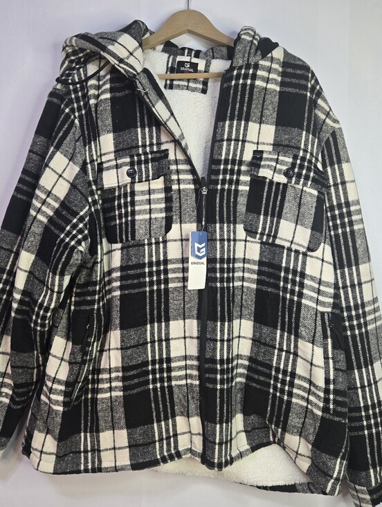 G Gradual Other - G Gradual Men Size XXL Hooded Zip Up B&W Plaid Flannel Sherpa Lined Jacket, NWT